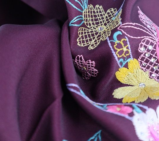 卒業式袴単品レンタル[刺繍]赤紫×紫ぼかしに花々とリボン刺繍[身長153-157cm]No.592
